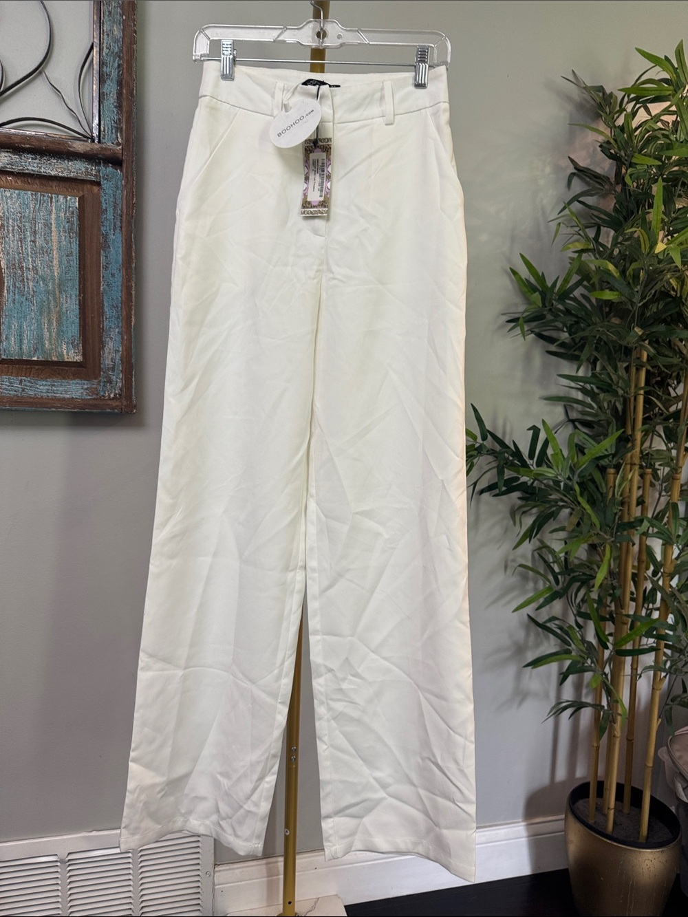 Boohoo tailored Wide-Leg High Rise Trousers cream or off white NWT 4